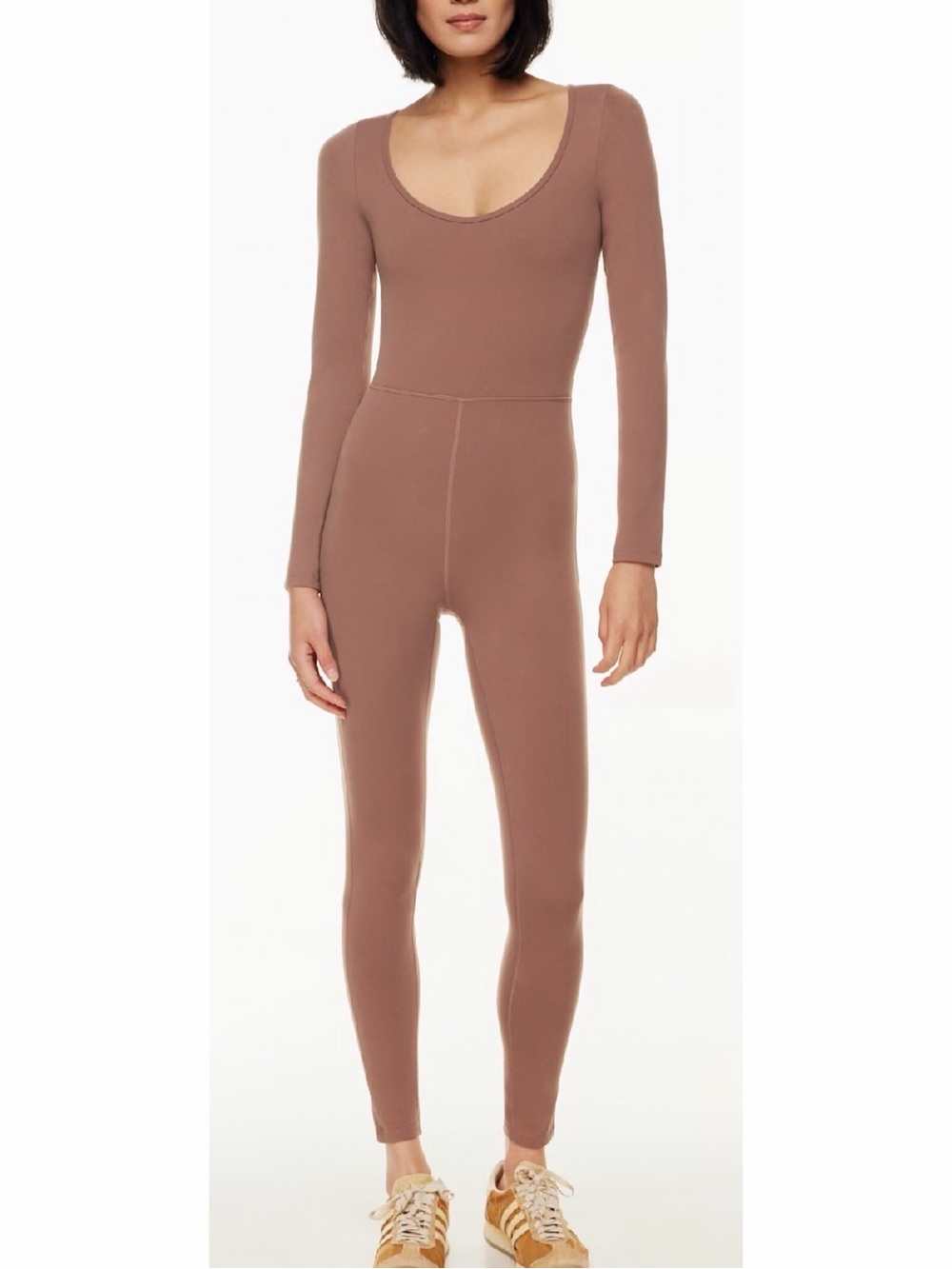 Aritzia Wilfred Free Maxe Long-Sleeve Scoop Neck Jumpsuit Mocha